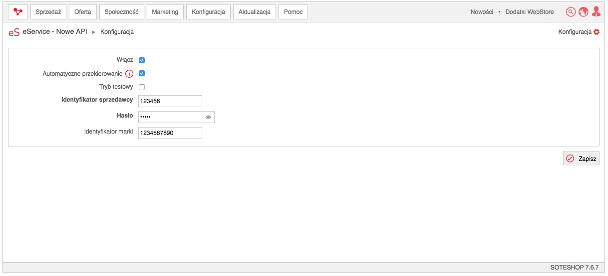 Konfiguracja API eService w sklepie Soteshop
