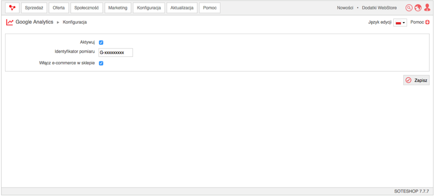 Konfiguracja modułu Google Analytics