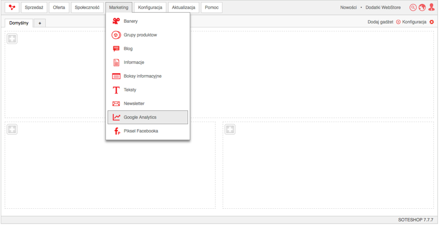 Moduł Google Analytics w panelu sklepu