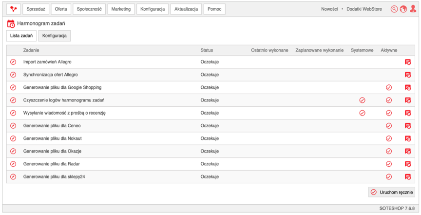 Konfiguracja Harmonogramu zadań w Panelu sklepu