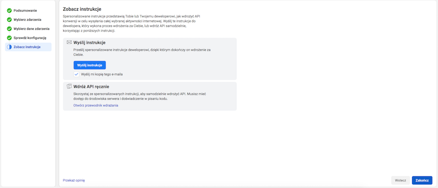 Zakończenie tworzenia połączenia z API