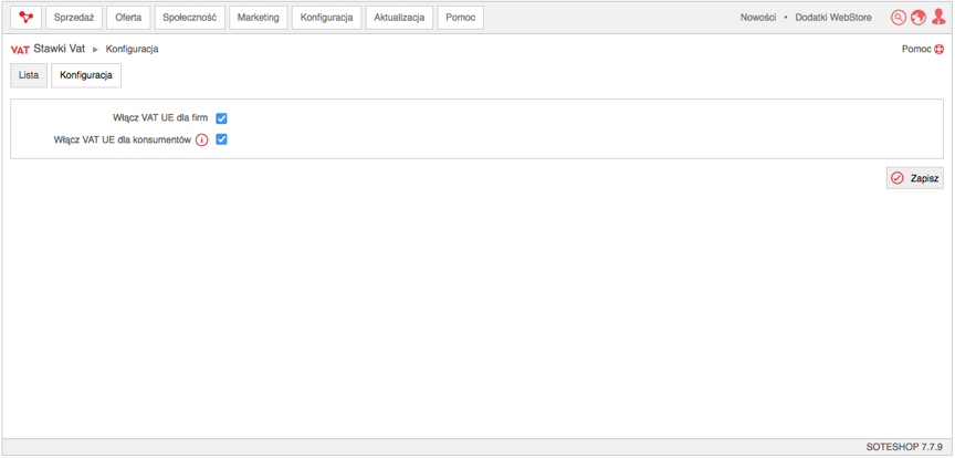 Konfiguracja modułu Stawki VAT