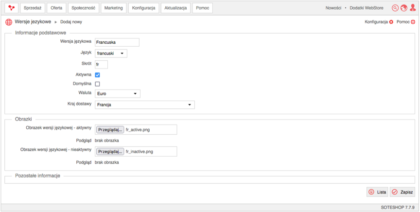 Dodawanie nowej wersji językowej sklepu