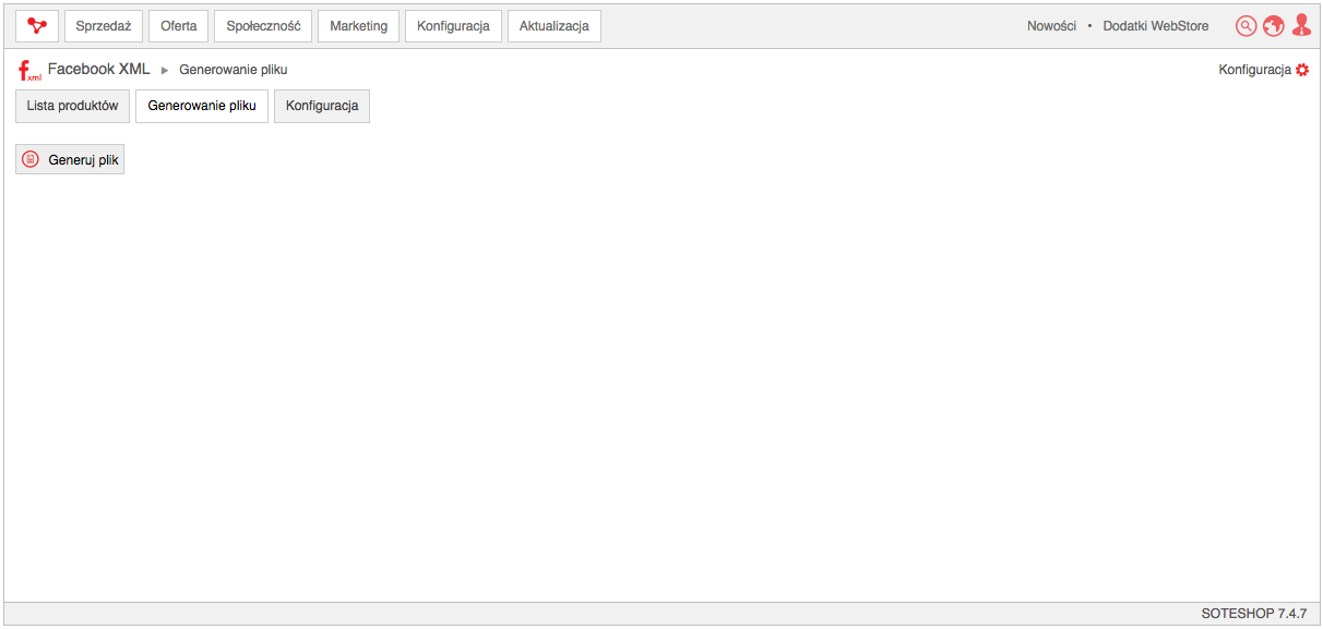 Wygeneruj ofertę sklepu internetowego do katalogu produktów Facebook