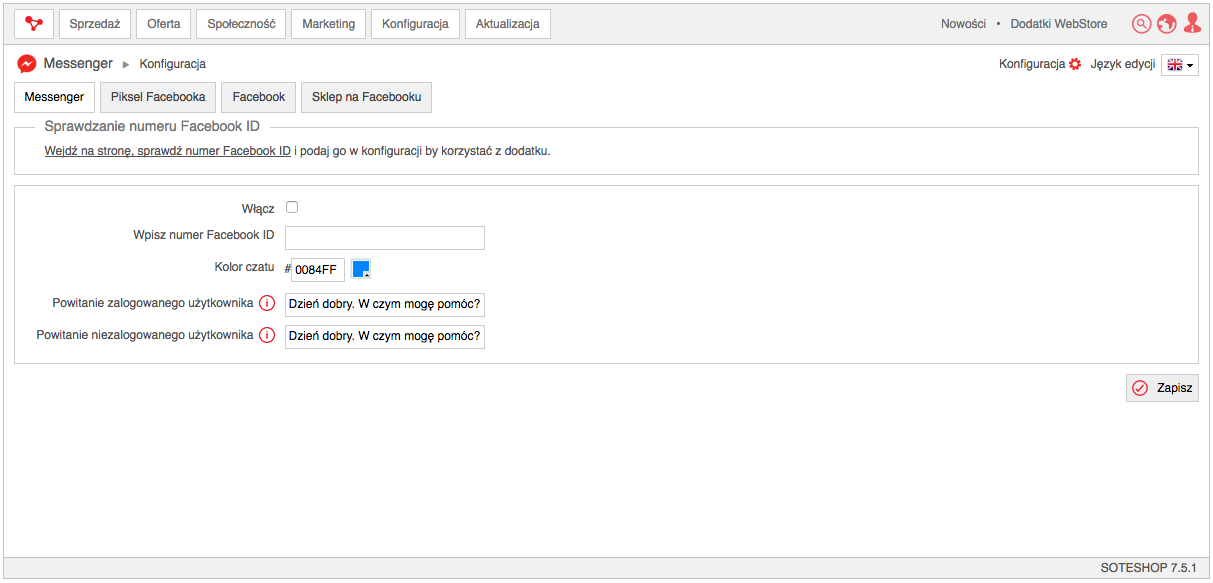 Konfiguracja Messenger w panelu SOTESHOP