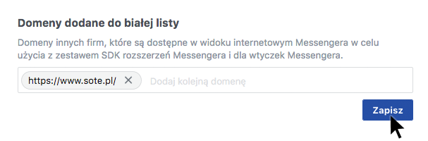 Dodanie domeny do białej listy Facebook