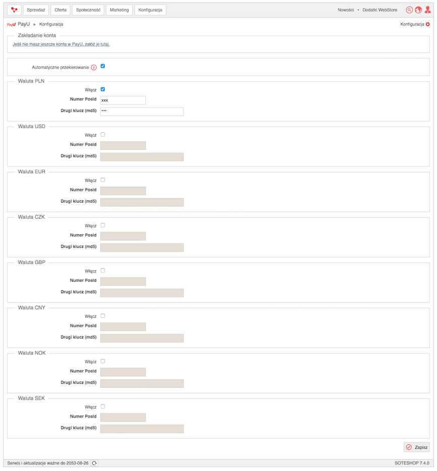 Konfiguracja płatności Payu w sklepie SOTESHOP