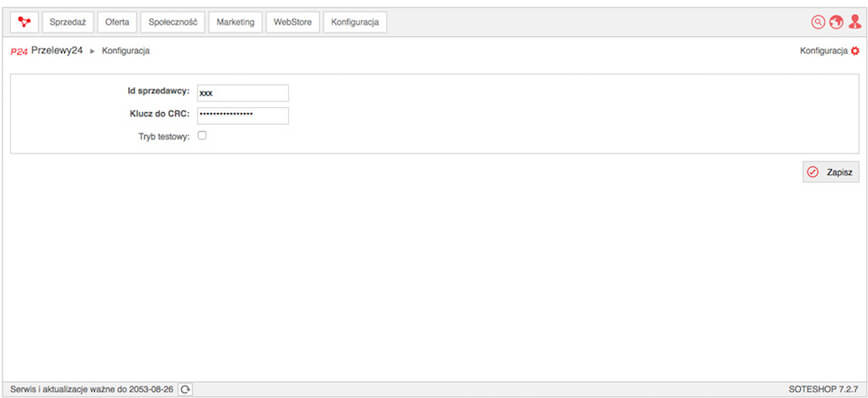 Konfiguracja płatności Przelewy24 w sklepie SOTESHOP