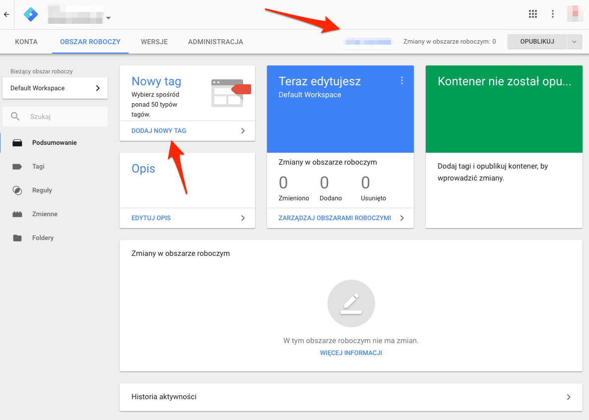 Konfiguracja Google Tag Manager